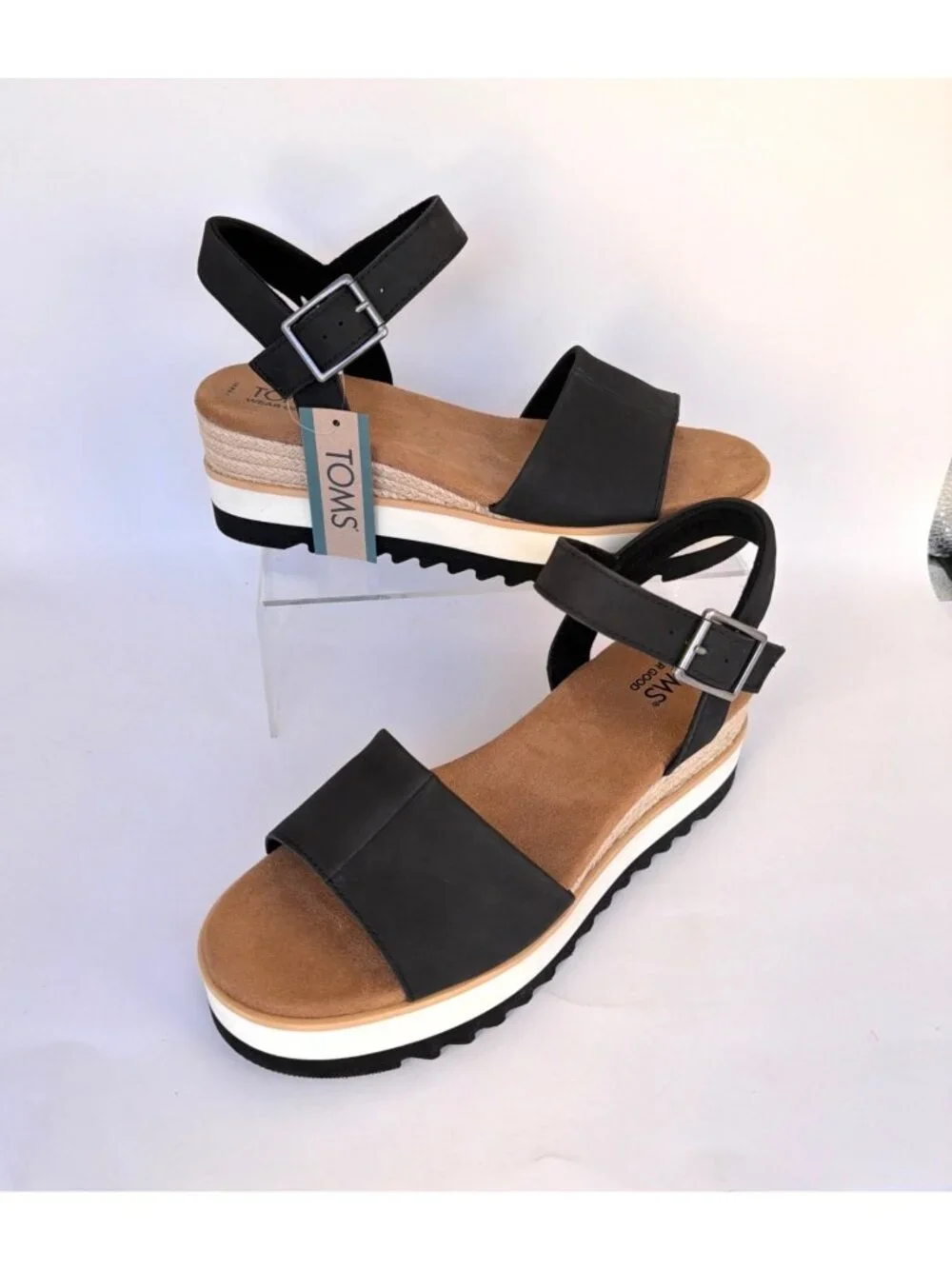 Toms Diana Wedge Sandals Black Heavy Canvas Women Size 8.5